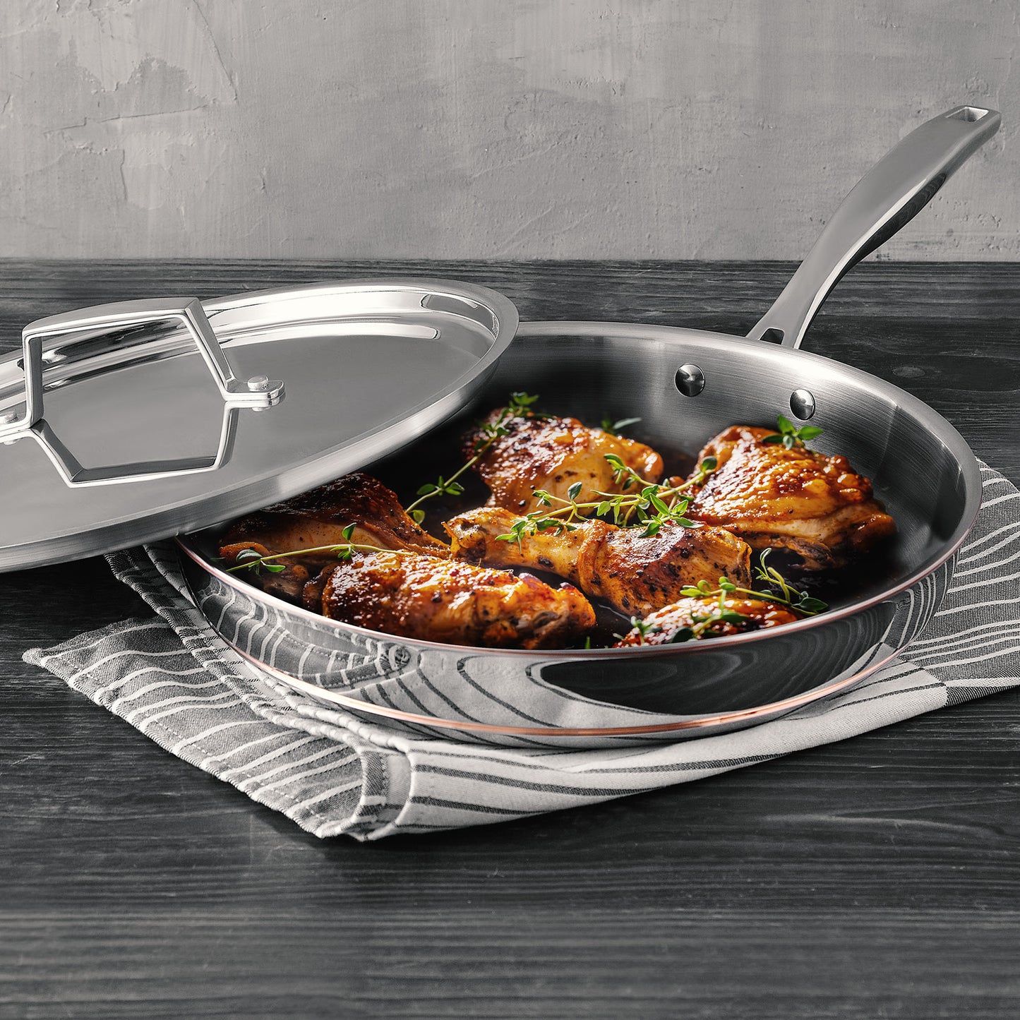 Stainless Steel Frying Pan with Lid, 30cm, Argent 5CX
